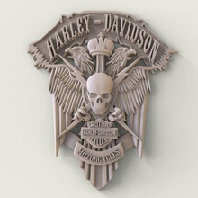 relevo Harley Davidson impressão crânio misticismo cnc miniaturas estatuetas bas alívio livre estatueta motocicleta emblema símbolo gótico assustador 3d print model - Mito3D