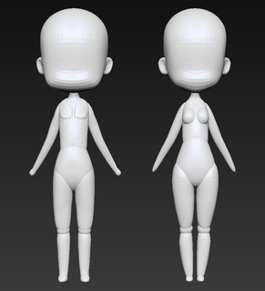 base engrener Masculin femelle chibi 35 tête base engrener chibi anime anatomie mini nendoroïde 3d print model - Mito3D