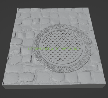 base rectangular cobblestone manhole v6 cobblestone street manhole diorama rectangular miniature  3d print model - Mito3D