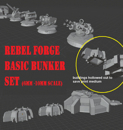 basic bunker set 6mm-10mm scale epic imperial 6mm 10mm terrane building wargaming miniature 3d print model - Mito3D