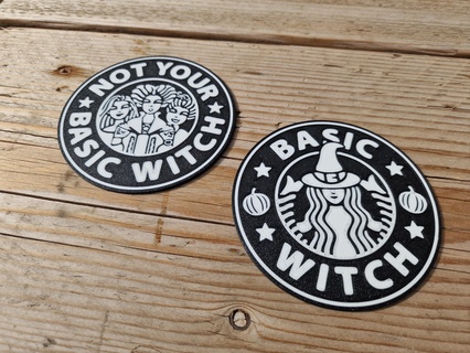 basic witch coaster mmu ams specific coaster witch creepy halloween cursed spooky broom cat coffee caffeine starbucks  3d print model - Mito3D