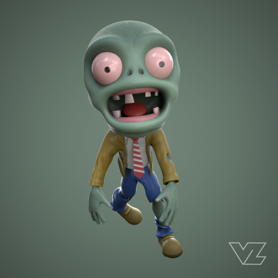 basic zombie cone head - plants vs zombies game squash threepeater peashoter sunflower chomper toy 3dprint cute art action figure statue 3d print model - Mito3D