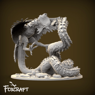 basilic vs génial jeu foxcraft monstre grand diorama bats fantaisie créature aventure table donjons dnd dragons mini bataille chasseur aventurier 3d print model - Mito3D
