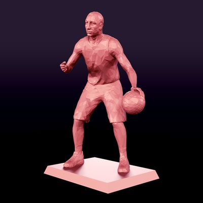 pallacanestro giocatore arte uomo poligono poligonale poli stampa cartone animato lowpoly statua figurina trofeo tazza atleta sport posa nba gioco giocare 3d print model - Mito3D