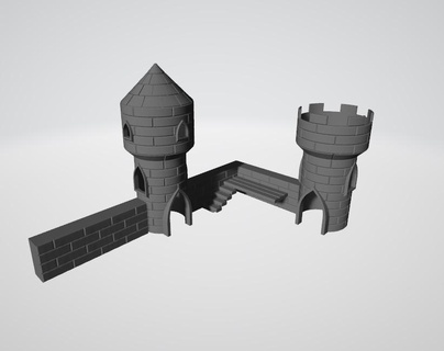 bastion tower wall - supportless accessory part tabletop miniature easyprint supportfree fantasy medieval 3d print model - Mito3D
