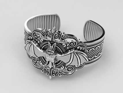 bat bracelet jewelry print 3dprinted jewellery printable design jewel fashion printabl printing prototyping silver biker blackening texture 3d print model - Mito3D