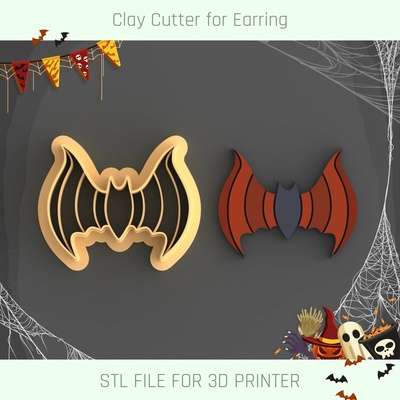 bat cutter halloween polymer clay tool jewellry stl 3d print model - Mito3D