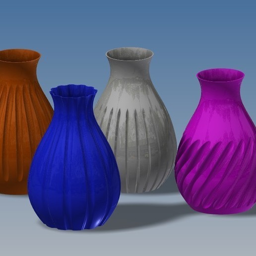 batch 4 vases various vase pot decoration inside flowers 3D print model - Mito3D