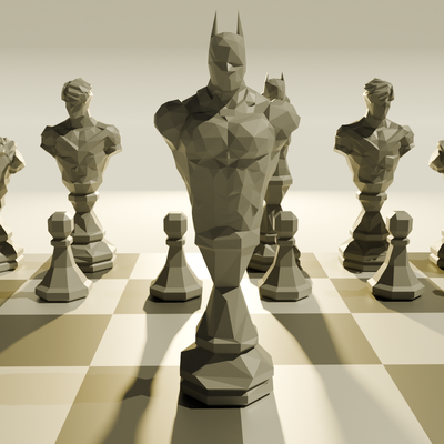 batman xadrez conjunto arte robin batgirl vermelhidão penhor rei rainha bispo torre cavaleiro palhaço harley poli bruce wayne dc histórias quadrinhos super heroi 3d print model - Mito3D