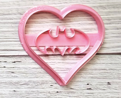 batman heart cookie cutter love lovers 3d print model - Mito3D