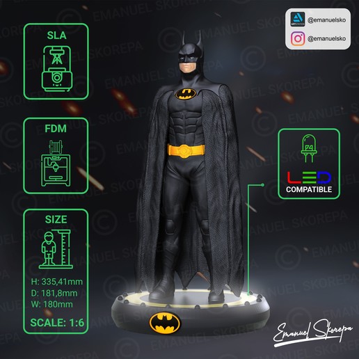 batman Michael Keton Sanat dc stl print3d heykel şekil Led rgb çizgi roman zbrush 1989 film 3d izlenim joker 3D print model - Mito3D