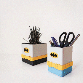 batman planter & pen holder pot penholder desk office 3d print model - Mito3D