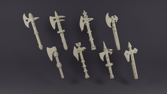 battle axe version 2 pack medieval fantasy weapons accessories 28mm 32mm miniatures tabletop d&d dungeons axes 3d print model - Mito3D