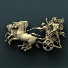 battle chariot art horse cnc panno relief carved 3d stl model 3d print model - Mito3D