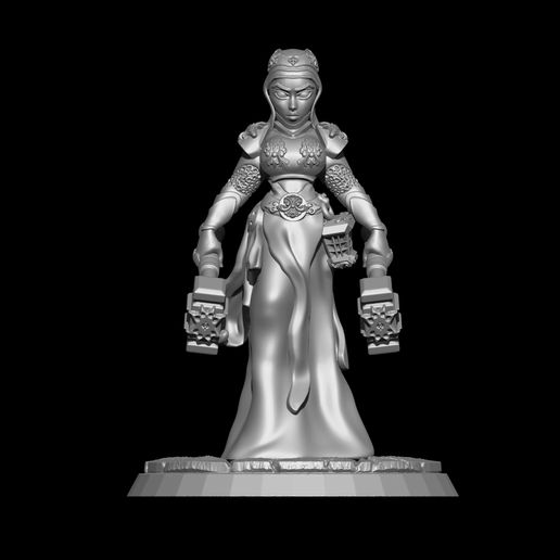 battle sister srelig beryl dual wielder figurine miniature wargame tabletop dungeon dragon warhammer resin sla cleric holy magic hammer armor fighter warrior female girl 3D print model - Mito3D