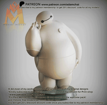 baymax büyük kahraman 6 hayran sanat film animasyon anime heykelcik aksiyon şekil manga 3d print model - Mito3D