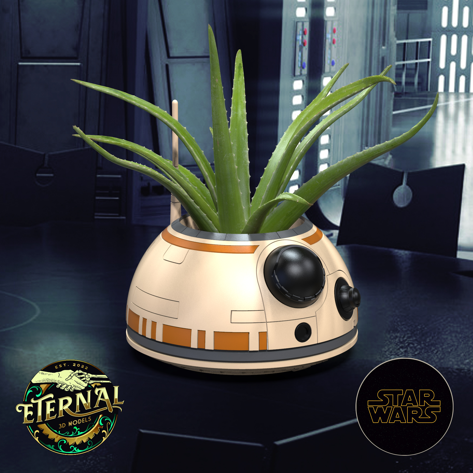 bb-8 droid planter - star wars eternal starwars home decor bb8 r2d2 force awakens props skywalker rebels poe 3D print model - Mito3D