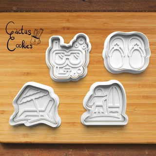 beach cookie cutter set 0318 present gift love baking fondant clay anniversary birthday holiday summer feelings surfing sand 3d print model - Mito3D