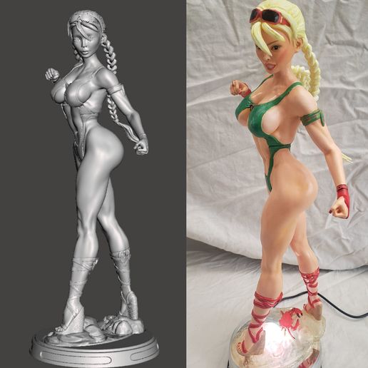 beach fighter2 cammy - sparx art street fighter pin up chammy white female sexy fantasy scifi boobs woman girl muscular pose nude comics video game 3D print model - Mito3D