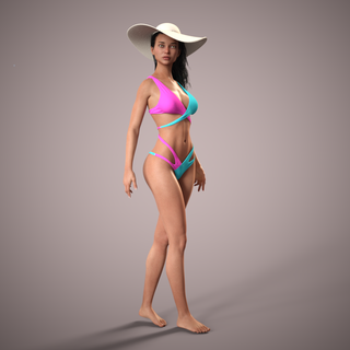praia menina chapéu 1 verão roupa banho moda piscina bonita lindo famoso adolescente pedaço 3d print model - Mito3D