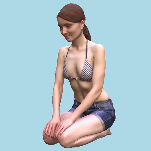 beach girl sitting fashion scanned-model sporty woman female posing human people character 3D print model - Mito3D