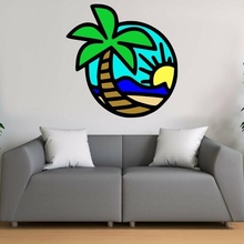 playa pared Arte 2d palma arboles 3d print model - Mito3D