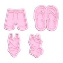 beachwear cookie cutter set 4 cutters cithen home cook cookies stamp beach clothes bathing rest ball water sea surfing 3d print model - Mito3D