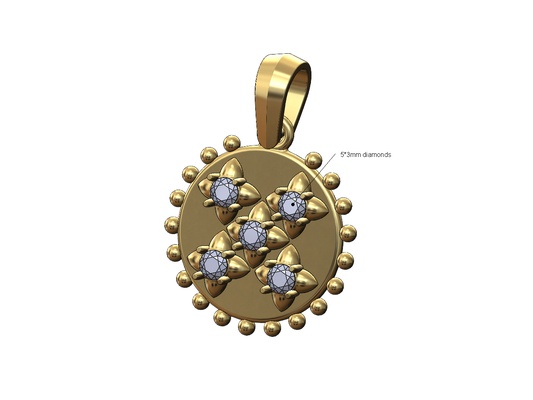 beaded 3mm spiked diamonds coin pendant charm 3d print model diamond spikes studs bead jewelry printable gold silver jewellery necklace bail vintage bracelet stud 3d print model - Mito3D