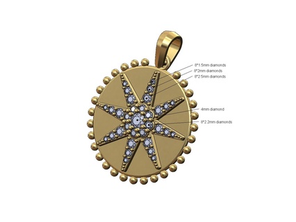 boncuklu 8point star elmas küme kolye cazibe 3d Yazdır model 3d print model - Mito3D