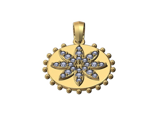 beaded coin diamond flower pedals pendant charm 3d print model bead jewelry printable gold silver jewellery necklace bail vintage bracelet 3d print model - Mito3D