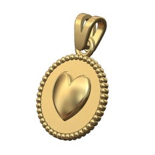 beaded heart coin pendant charm 3d print model bead love symbol bail necklace gold silver sterling printable cute jewelry 3d print model - Mito3D