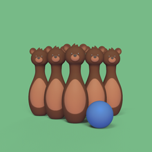 bear bowling game cute sculpture animal toy art miniatures cartoon play strike pin 3d print model - Mito3D
