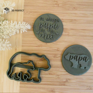 bear dad stamp - papa stamps 3 units cookies bakery father's day 3d print model - Mito3D