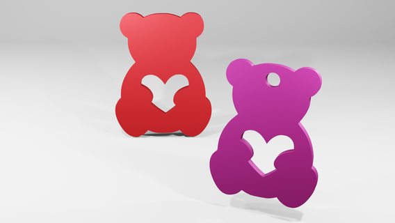 bear earrings keychain cute valentine valentines day earring geometric raimoncoding holidays celebrate fashion bears 3d print model - Mito3D