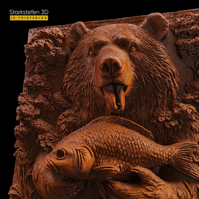 bear fish collection 3d relief - printable home rellief cnc wall mounted walldecor 3d print model - Mito3D