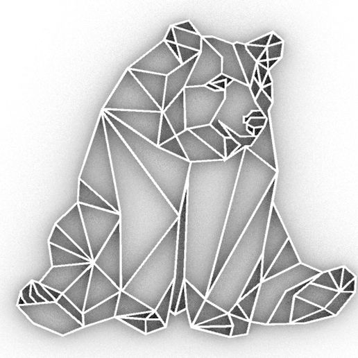 Urso geométrico decoração 2d interior Projeto arte nerd chaveiro emblema pingente logotipo acessório animal 3D print model - Mito3D