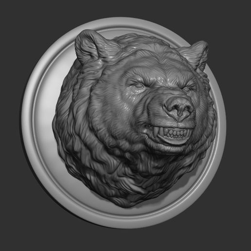 bear grin roar head art sculpture statue decor printable miniatures pendants medallion cnc relief jewelry sculptures 3D print model - Mito3D