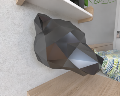 orso testa lowpoly animale geometrico origami arte scultura statua sfaccettato decorativo modello parete Basso poli fantasia 3d print model - Mito3D
