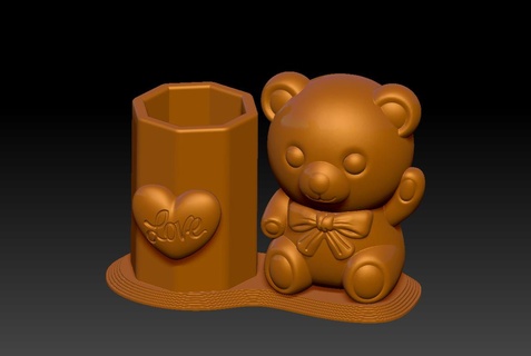 bear love pen holder 2 3d print model - Mito3D