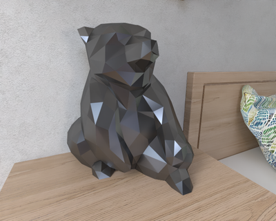 orso seduto lowpoly animale geometrico origami arte scultura statua sfaccettato decorativo modello parete Basso poli fantasia 3d print model - Mito3D