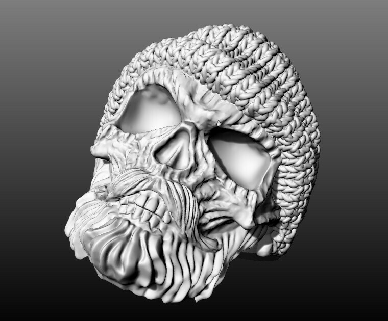 barbuto cranio baffi cappello uomini squillare 3d barba oro argento uomo fantasia gioielleria gioiello motociclista punk moda anelli Gotico 3D print model - Mito3D