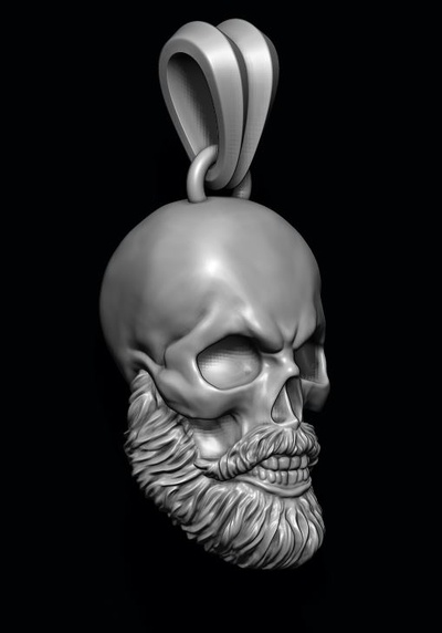 bearded skull pendant 3d print model jewelry anatomy man body realistic people character bread beard hair hairy biker bone jewel jewelry skul zbrush scul 3d print model - Mito3D