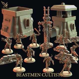beastmen cultists horde building dark grim terrain infantry kitbash chaos bunker heresy sandbag heretics 3d print model - Mito3D