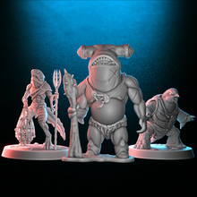 beasts oceans fantasy rpg 3d printable miniature bundle pre-supported game art nature sculpture rpg mianiatures shark turtle humanoid fish warrior character 3d print model - Mito3D