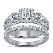 hermoso 3d de la joyería modelo cad novia conjunto anillo stl bodas Modelo compromiso 3d print model - Mito3D
