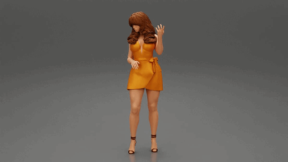 hermoso Moda modelo vistiendo vestido mujer posando cuerpo ropa niña personaje humano hembra anatomía estatua escultura morph pie impresión personas cabello 3d print model - Mito3D