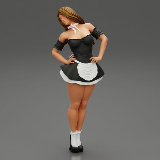 lindo sexy mulher empregada roupas posando 3d impressão modelo 3D print model - Mito3D