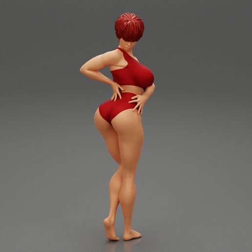 beautiful short hair brunette woman wearing bikini 3d print mode 3D print model - Mito3D