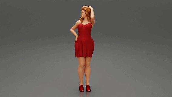 wunderschönen Frau Kleid Hand Hüfte posieren Mode Körper Kleider Mädchen Charakter weiblich Anatomie Statue Skulptur morph Stehen drucken Modell Haar 3d print model - Mito3D