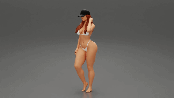 beautiful woman standing bikini beach cap posing fashion body clothes girl character human female anatomy statue sculpture morph print people hair 3d print model - Mito3D